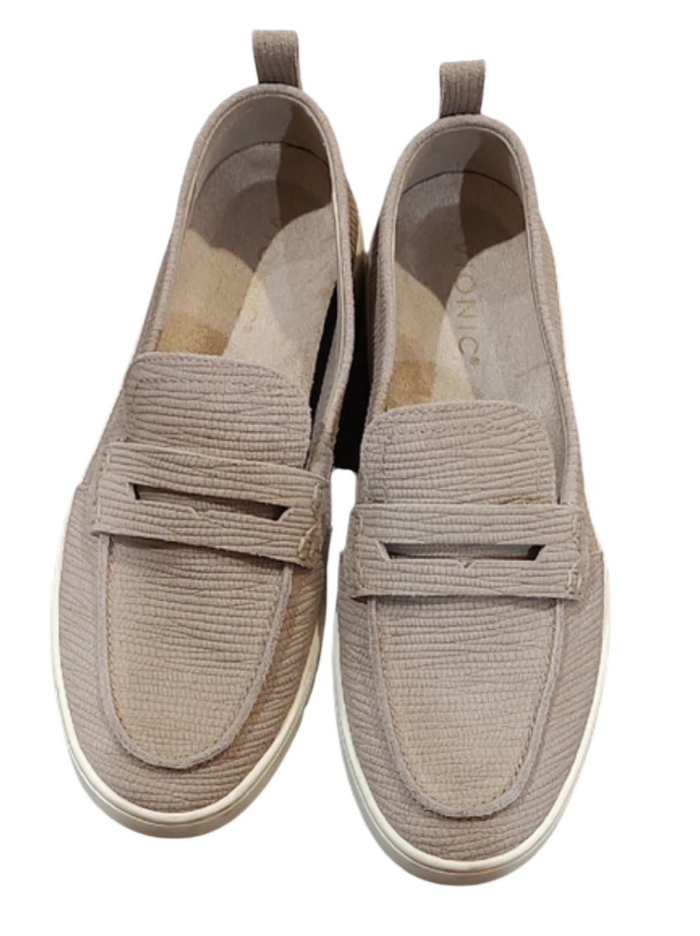 VIONIC Textured Taupe Loafers Orthopedic Arch Support Dark Cream Beige